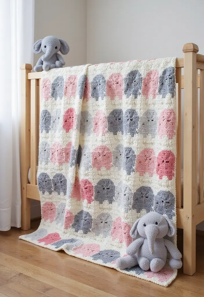 25 Adorable and Easy Crochet Baby Blanket Free Pattern Inspirations - 10. Elephant Parade Blanket