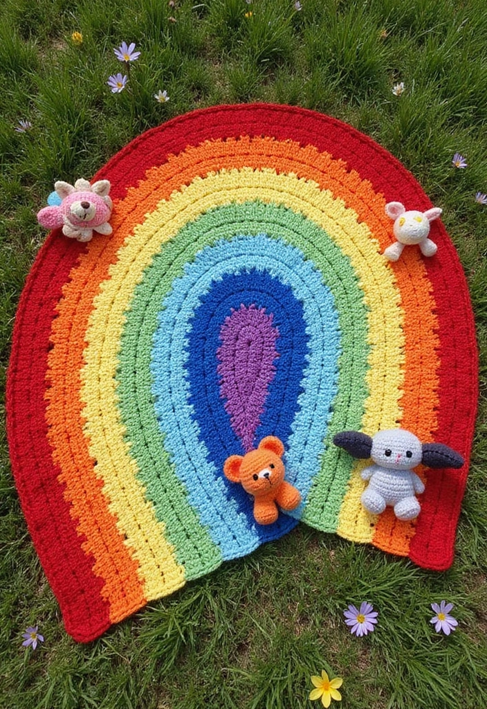 25 Adorable and Easy Crochet Baby Blanket Free Pattern Inspirations - 11. Rainbow Delight