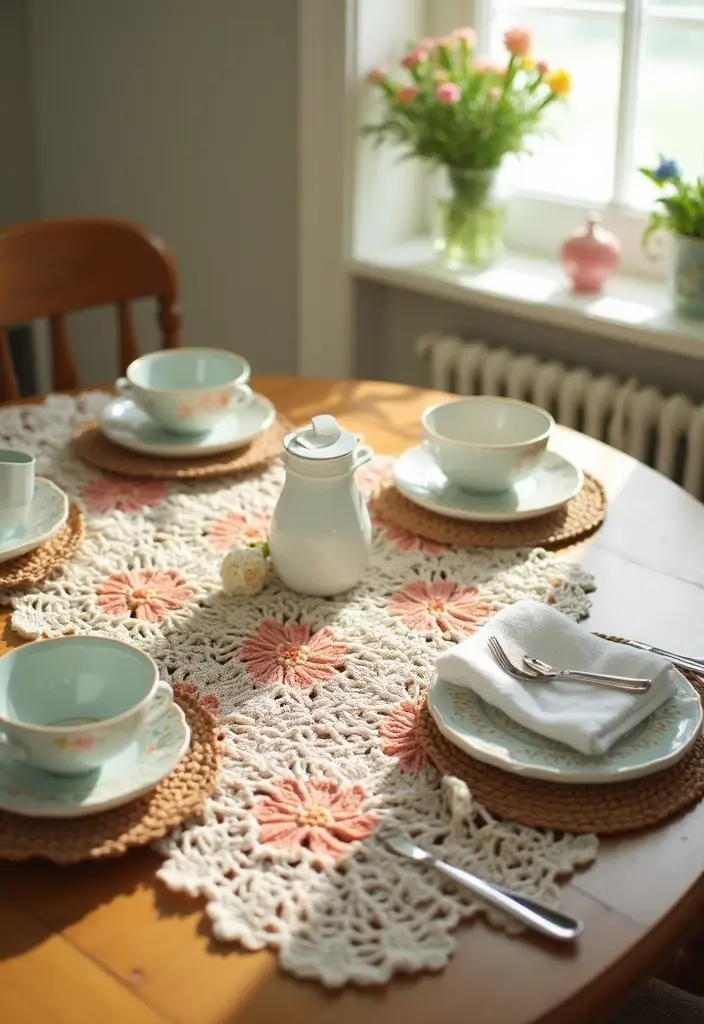 25 Beautiful Caminos de Mesa a Crochet Patrones Ideas for Cozy Home Décor - 11. Seasonal Splendor: Spring Floral