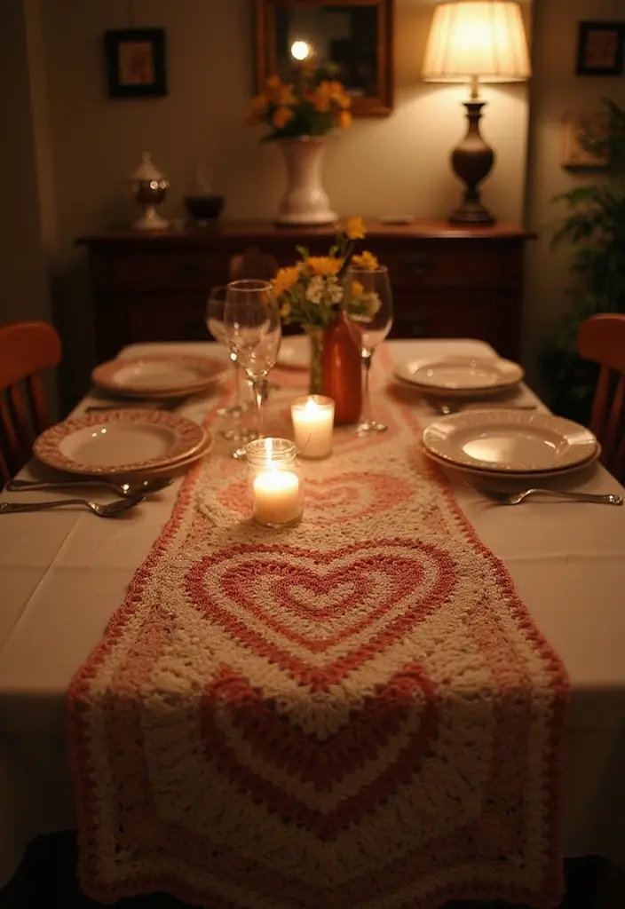 25 Beautiful Caminos de Mesa a Crochet Patrones Ideas for Cozy Home Décor - 19. Romantic Evenings: Heart Patterns