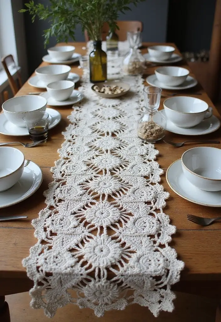 25 Beautiful Caminos de Mesa a Crochet Patrones Ideas for Cozy Home Décor - 20. Bold Statements: Large Motif Runner