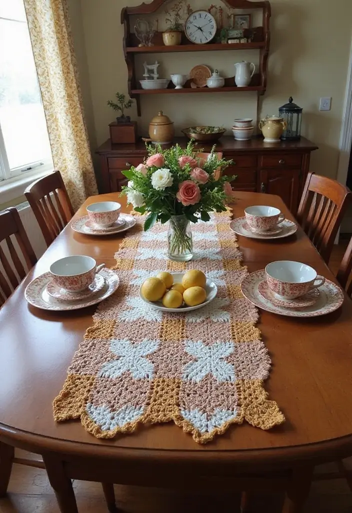 25 Beautiful Caminos de Mesa a Crochet Patrones Ideas for Cozy Home Décor - 21. Timeless Tradition: The Classic Checkerboard