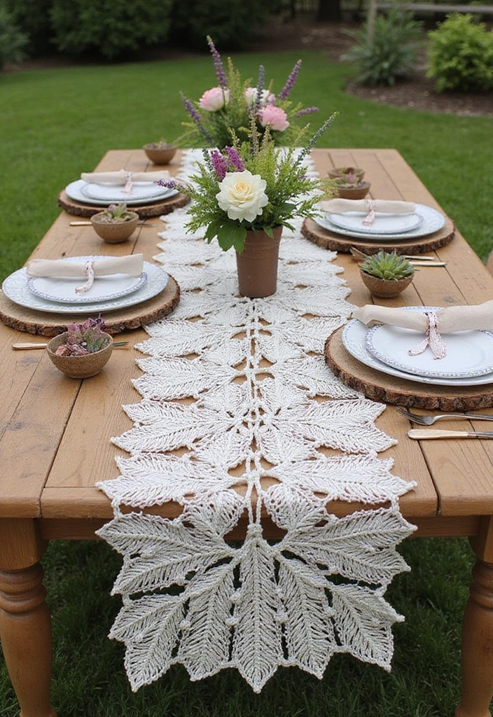 25 Beautiful Caminos de Mesa a Crochet Patrones Ideas for Cozy Home Décor - 7. Nature-Inspired: The Leaf Design