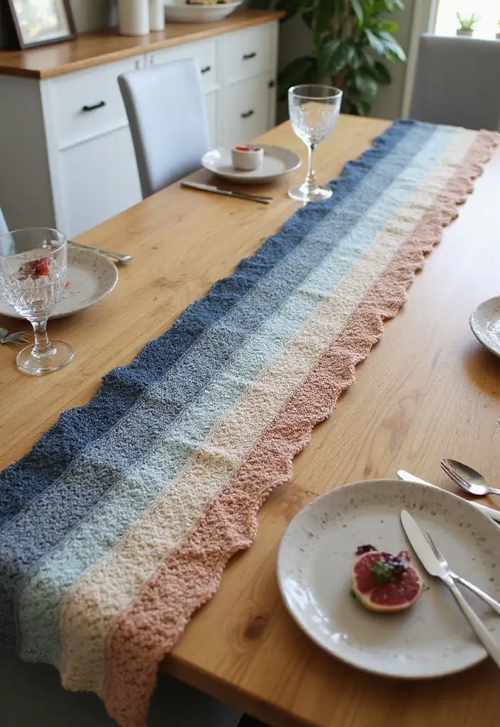 25 Beautiful Caminos de Mesa a Crochet Patrones Ideas for Cozy Home Décor - 9. Elegant Ombre: Gradation of Colors