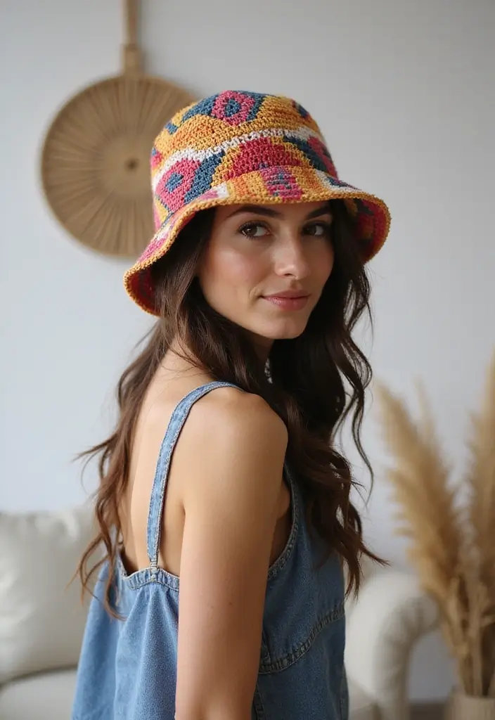 25 Crochet Bucket Hat Free Patterns: Trendy and Fun for Summer - 19. Geometric Pattern Bucket Hat