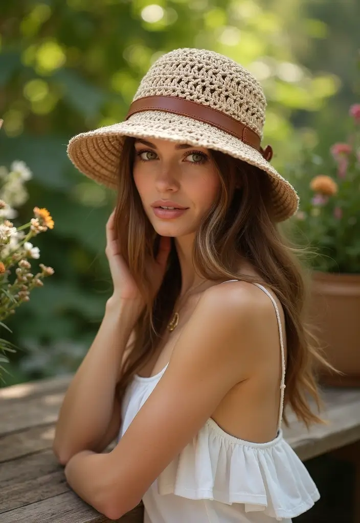 25 Crochet Bucket Hat Free Patterns: Trendy and Fun for Summer - 20. Crochet Bucket Hat with Leather Strap