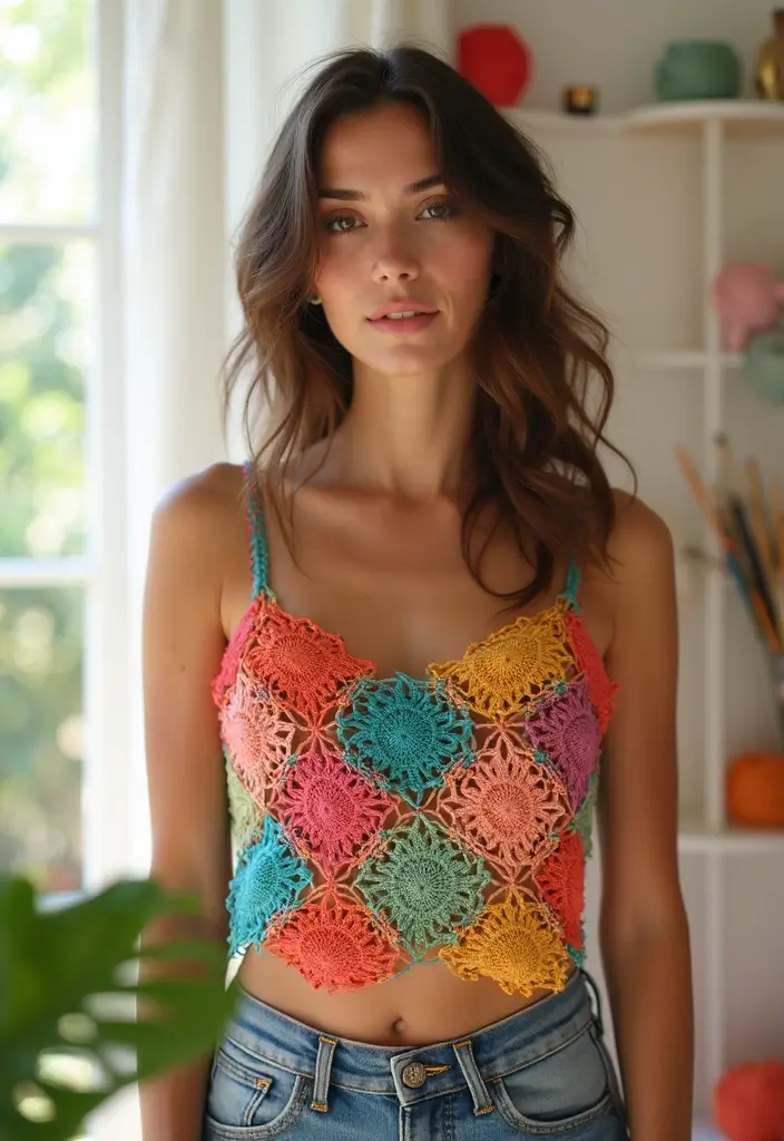 25 Crochet Tank Top Free Pattern Styles for Summer Outfits - 21. Colorful Patchwork Tank