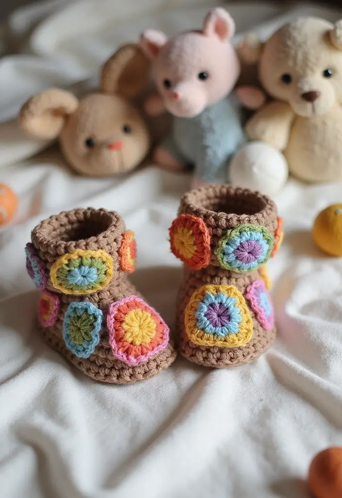 25 Granny Square Crochet Patterns: Free Designs for Colorful Projects - 11. Granny Square Baby Booties