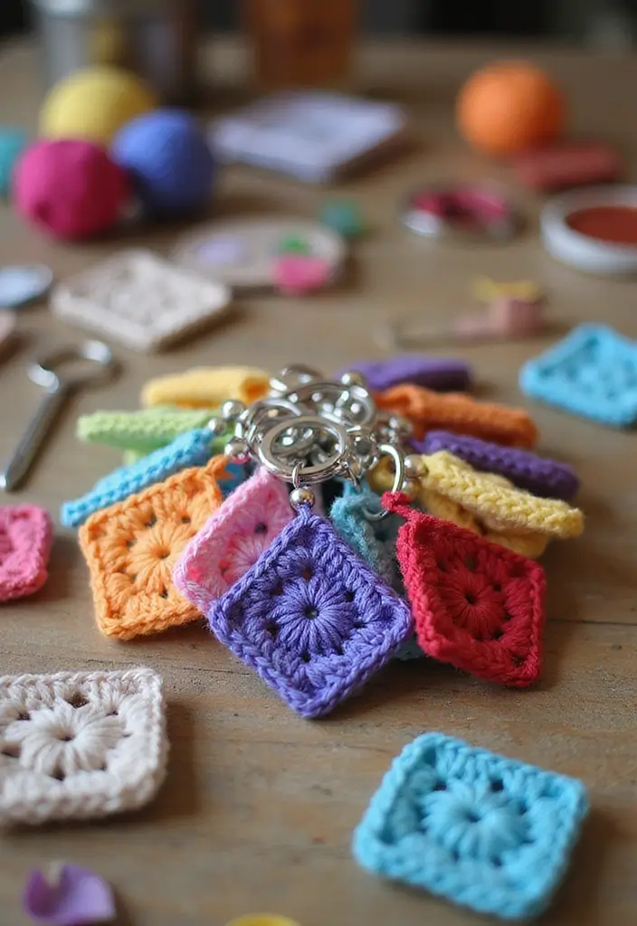 25 Granny Square Crochet Patterns: Free Designs for Colorful Projects - 14. Granny Square Keychain