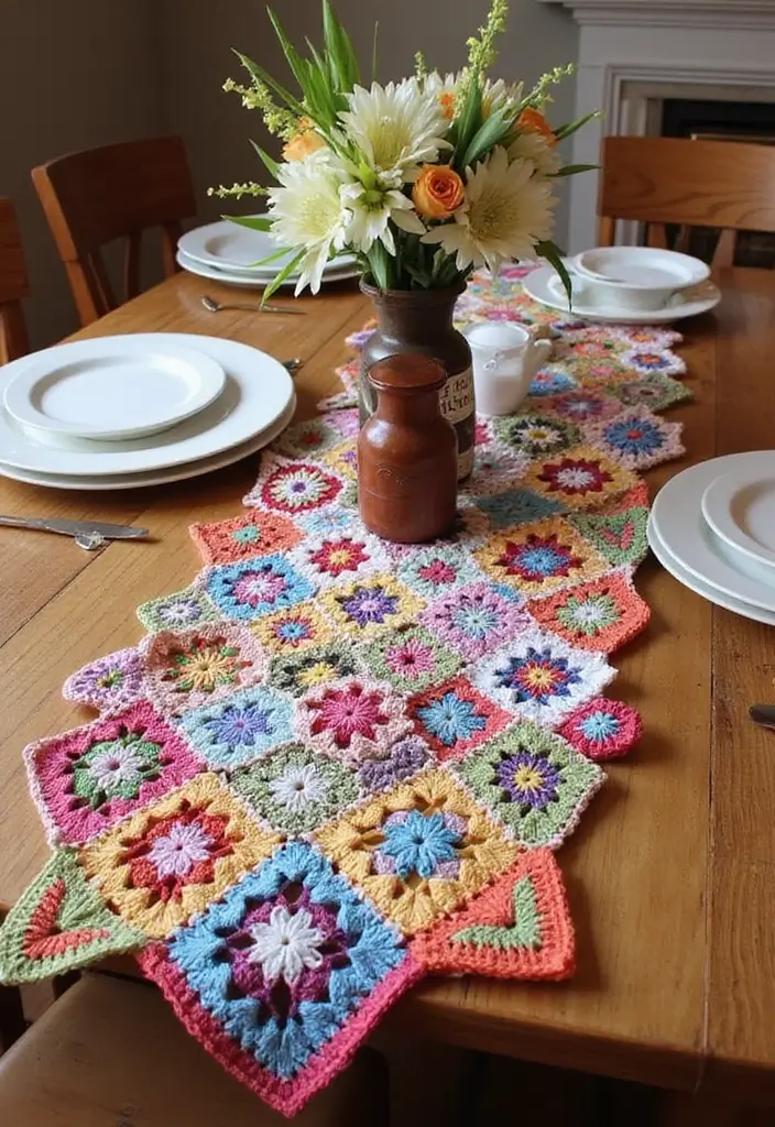 25 Granny Square Crochet Patterns: Free Designs for Colorful Projects - 18. Granny Square Table Runner