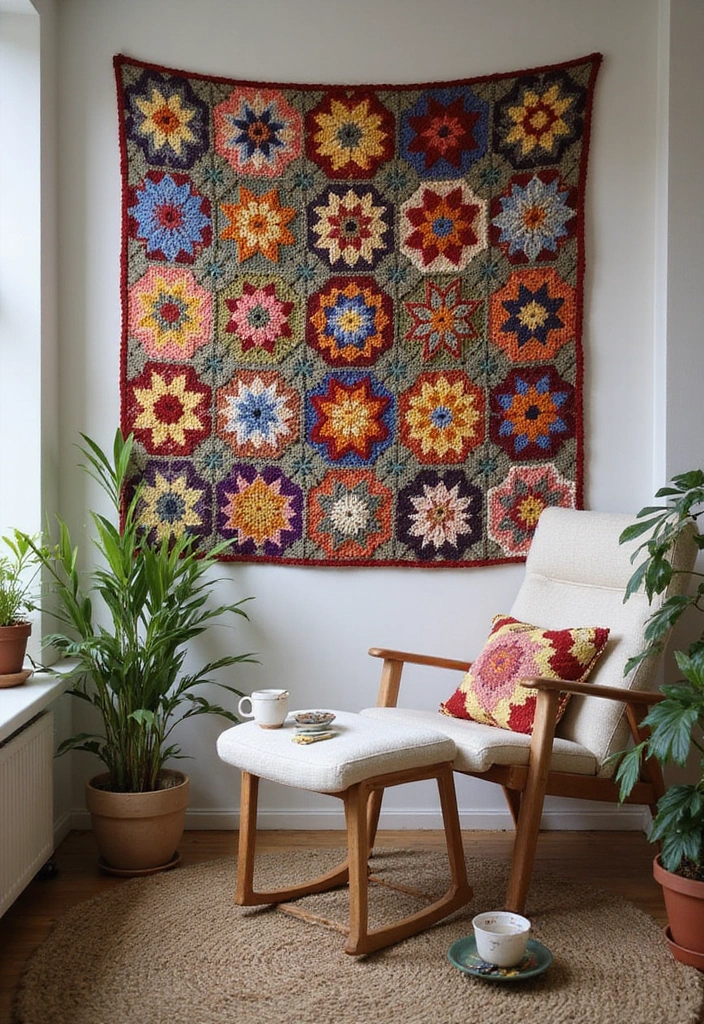 25 Granny Square Crochet Patterns: Free Designs for Colorful Projects - 20. Granny Square Wall Hanging