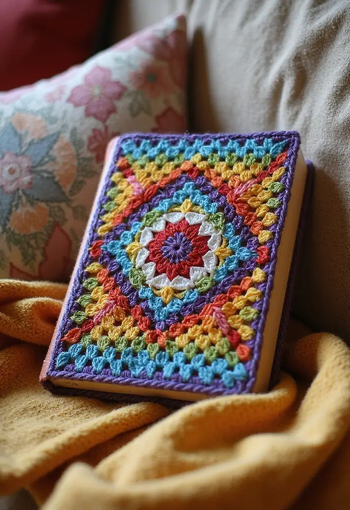 25 Granny Square Crochet Patterns: Free Designs for Colorful Projects - 21. Granny Square Book Cover