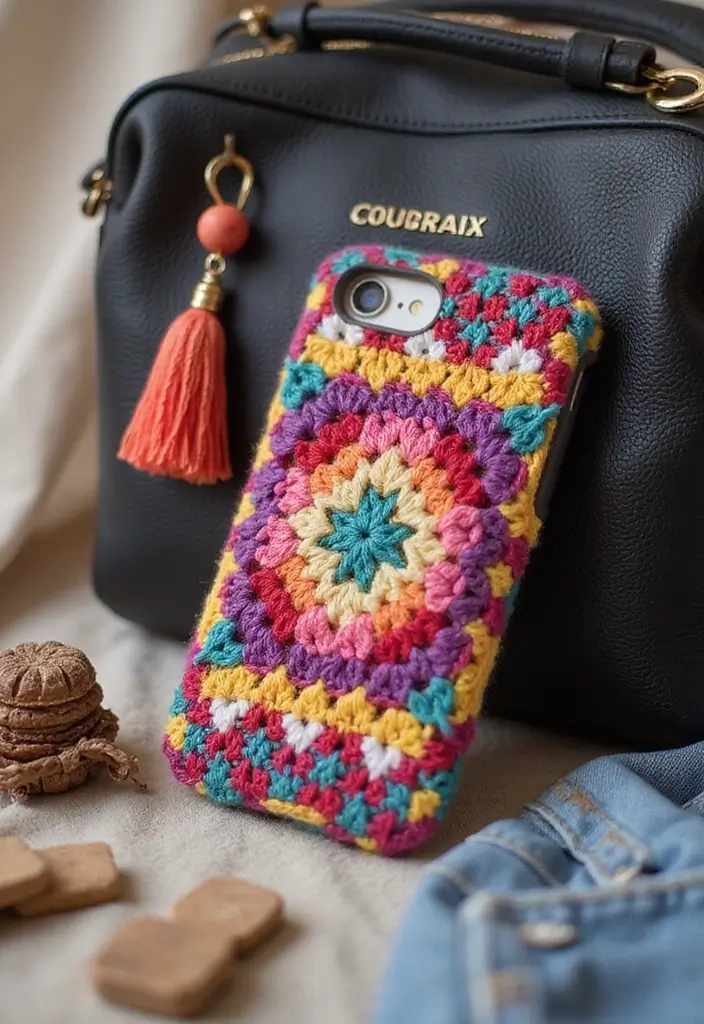 25 Granny Square Crochet Patterns: Free Designs for Colorful Projects - 22. Granny Square Phone Case