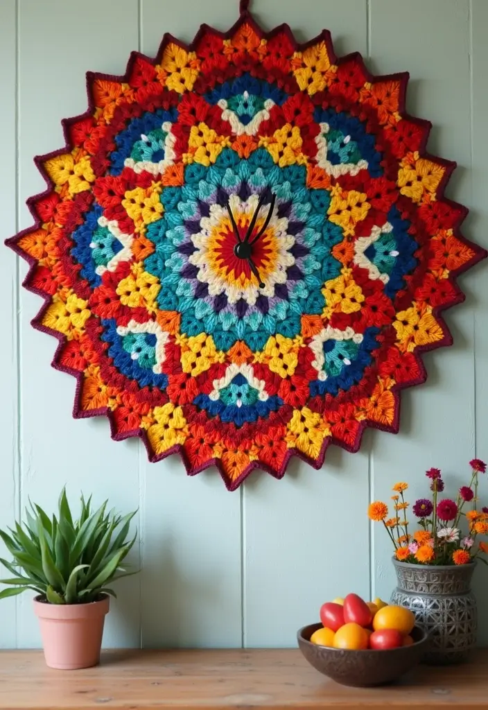 25 Granny Square Crochet Patterns: Free Designs for Colorful Projects - 23. Granny Square Wall Clock