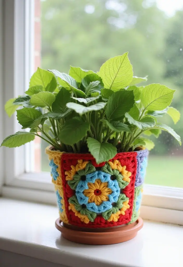 25 Granny Square Crochet Patterns: Free Designs for Colorful Projects - 25. Granny Square Flower Pot Cover