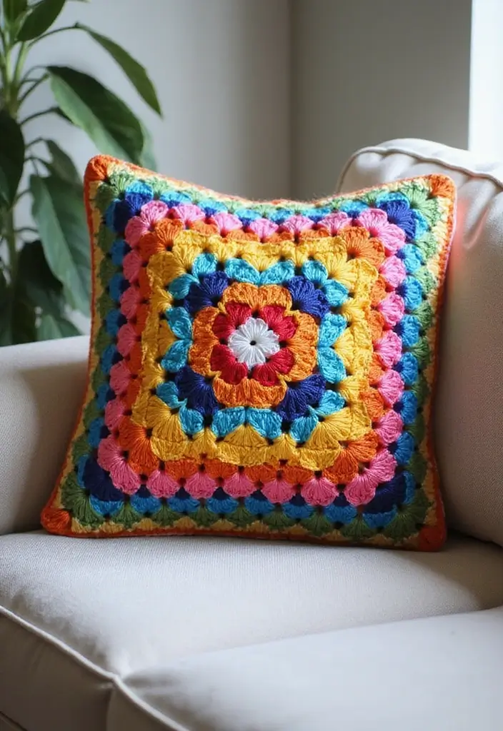25 Granny Square Crochet Patterns: Free Designs for Colorful Projects - 7. Granny Square Pillow Cover