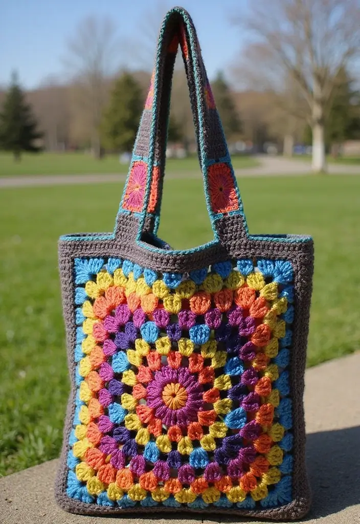 25 Granny Square Crochet Patterns: Free Designs for Colorful Projects - 8. Granny Square Tote Bag