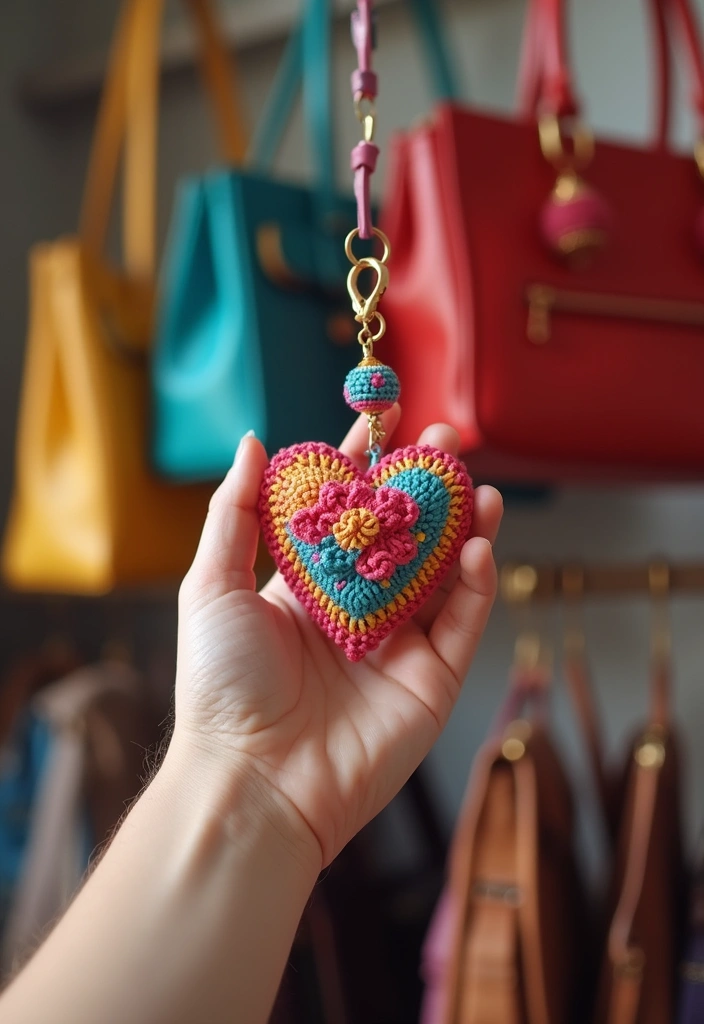 25 Quick and Easy Tutorials on How to Crochet a Heart - 10. Heart Bag Charms