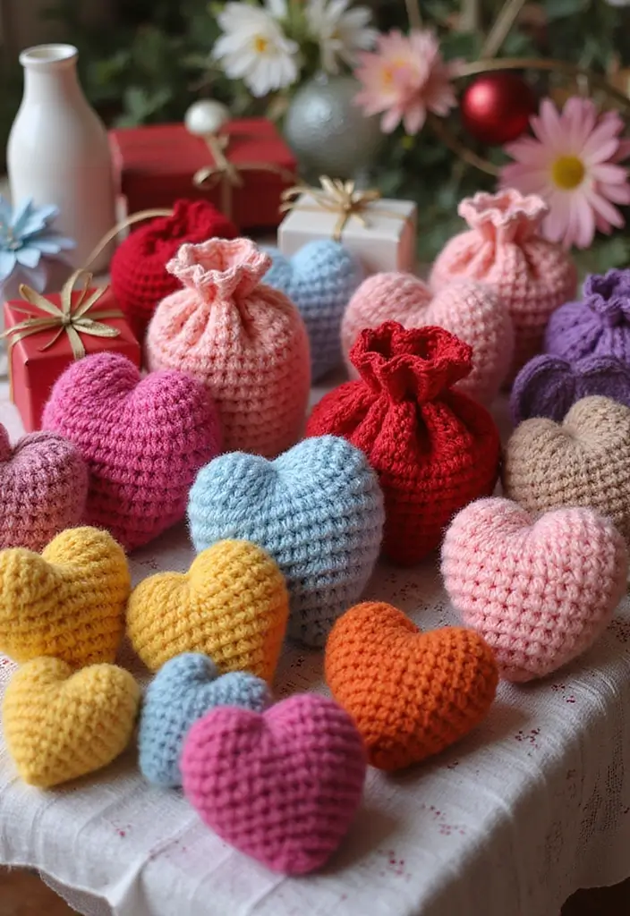 25 Quick and Easy Tutorials on How to Crochet a Heart - 20. Crocheted Heart Gift Bags