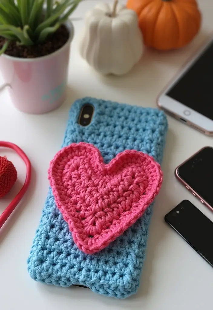 25 Quick and Easy Tutorials on How to Crochet a Heart - 23. Heart Phone Case