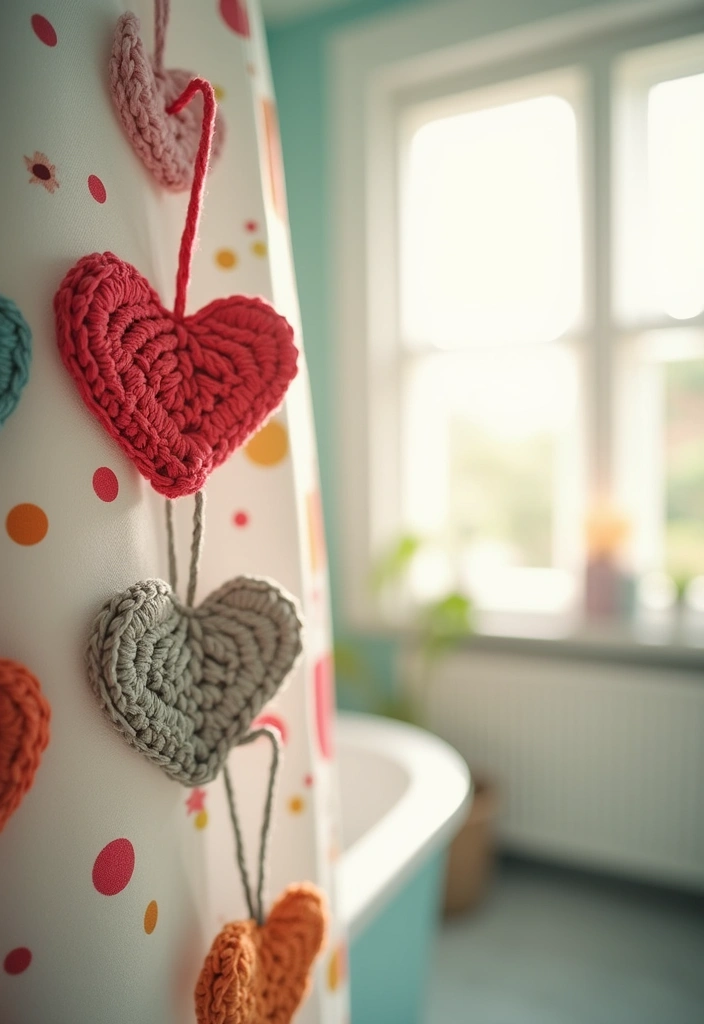 25 Quick and Easy Tutorials on How to Crochet a Heart - 24. Heart Shower Curtain Hooks