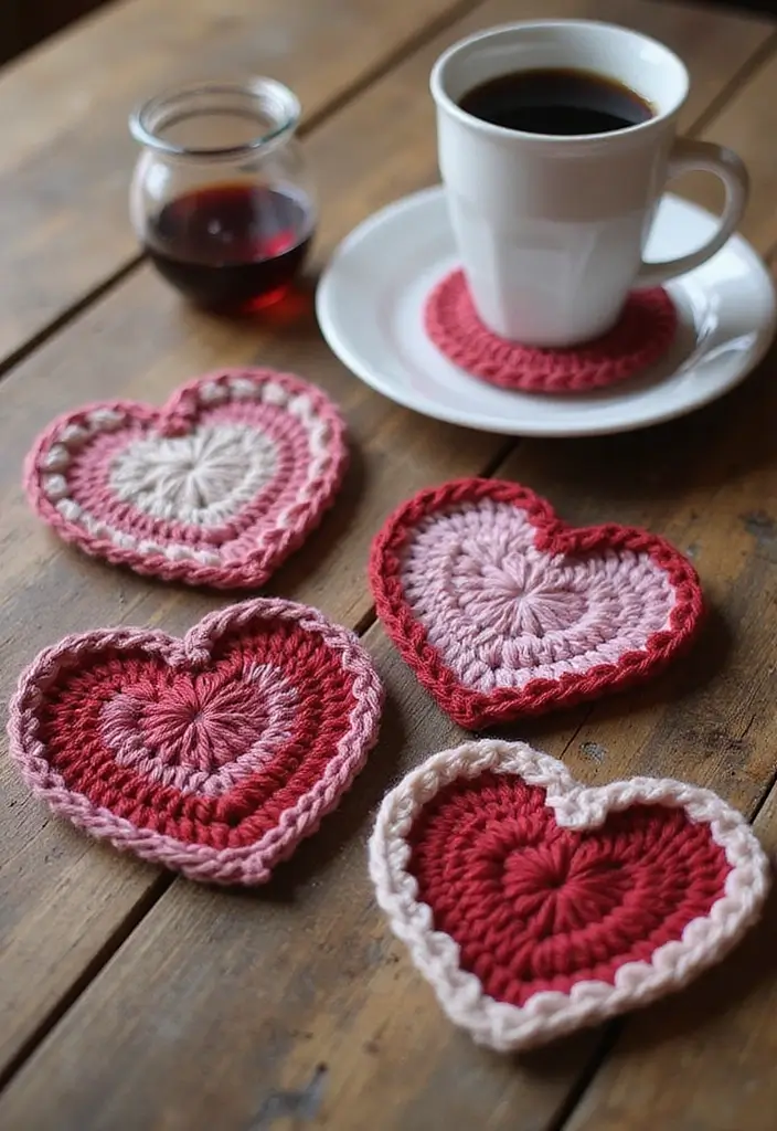 25 Quick and Easy Tutorials on How to Crochet a Heart - 3. Heart Coasters