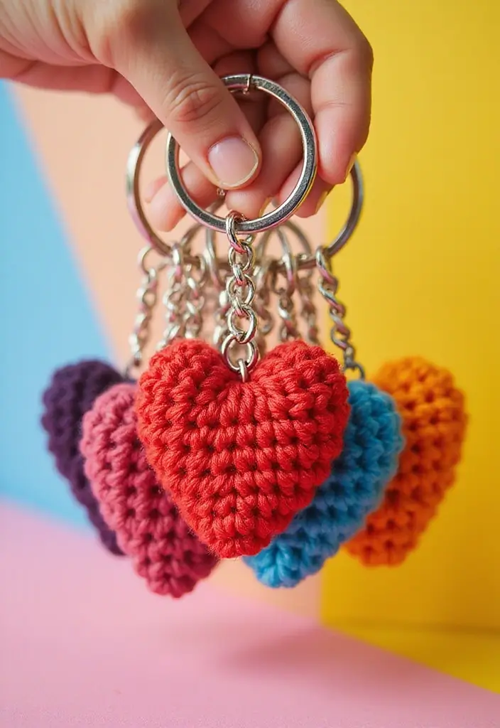 25 Quick and Easy Tutorials on How to Crochet a Heart - 7. Heart Keychains
