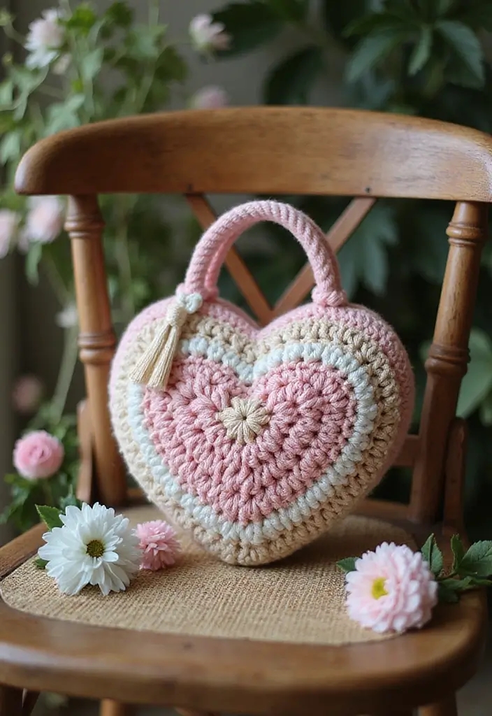 25 Sacs à Main au Crochet Élégants et Faciles à Confectionner - 12. Sac à Main en Forme de Cœur