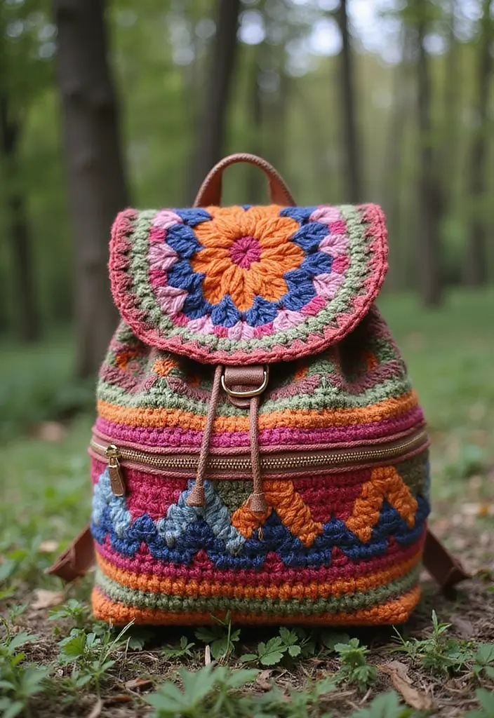 25 Tutoriels de Sacs en Crochet Simples pour Débutants Créatifs - 1. Sac à Dos Géométrique