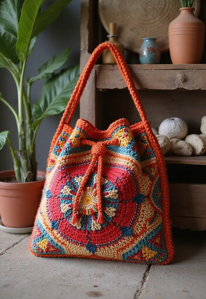 25 Tutoriels de Sacs en Crochet Simples pour Débutants Créatifs - 17. Sac D'inspiration Ethnique