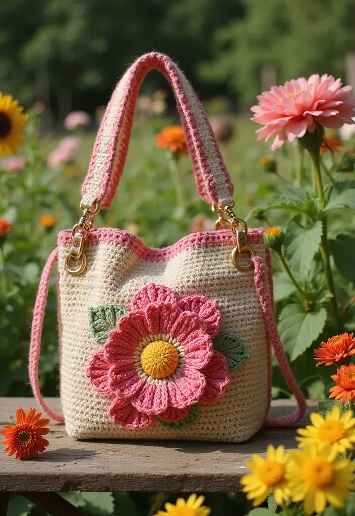 25 Tutoriels de Sacs en Crochet Simples pour Débutants Créatifs - 18. Sac à Bandoulière à Fleurs