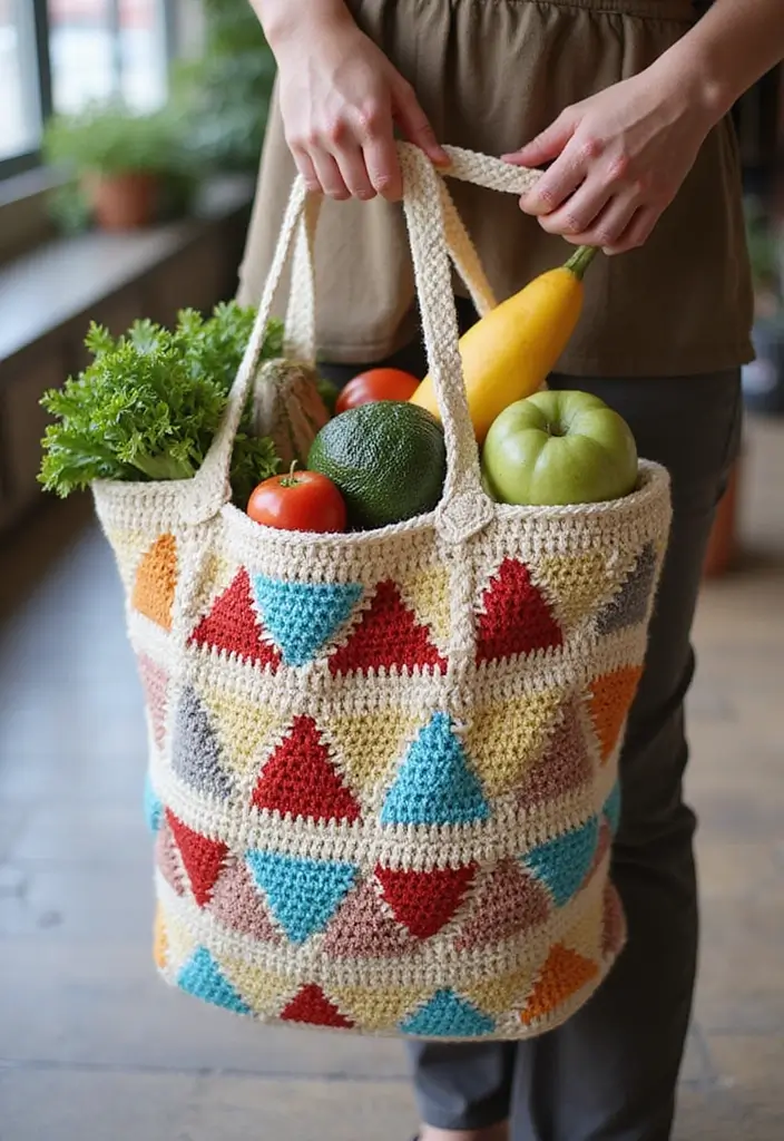 25 Tutoriels de Sacs en Crochet Simples pour Débutants Créatifs - 2. Tote Bag à Motifs Triangulaires