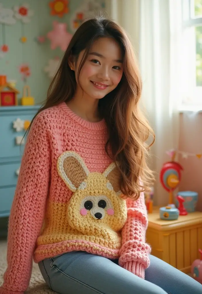 25 modèles de pull en crochet tendance à essayer cette année - 10. Pull en crochet à motifs de personnages