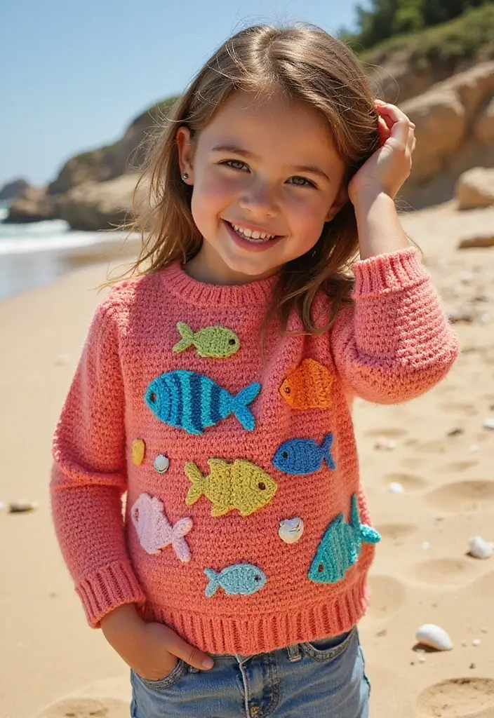 25 modèles de pull en crochet tendance à essayer cette année - 23. Pull en crochet à motifs de poissons
