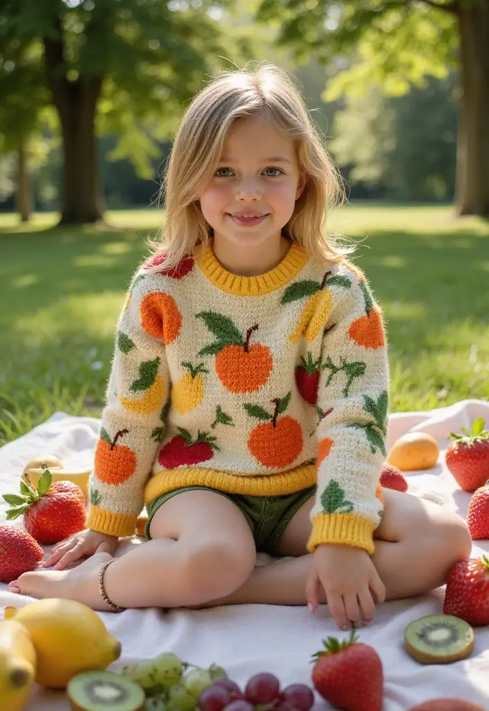 25 modèles de pull en crochet tendance à essayer cette année - 24. Pull en crochet à motifs de fruits