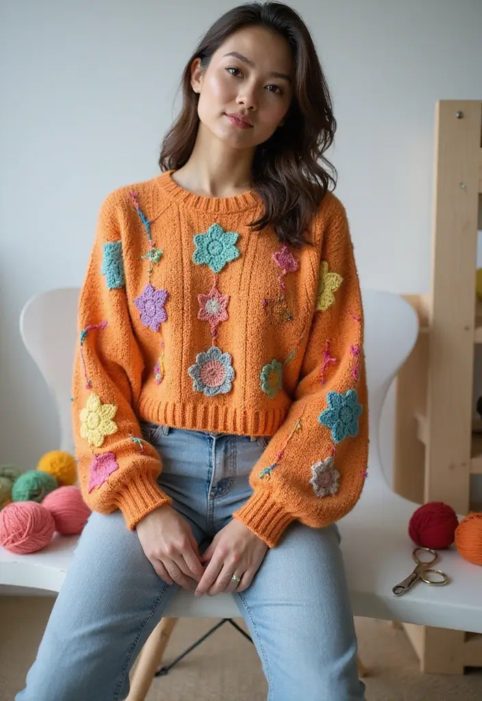 25 modèles de pull en crochet tendance à essayer cette année - 5. Pull en crochet avec appliqués