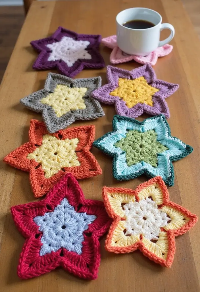 26 Charming Ideas on How to Crochet a Star Step-by-Step - 10. Star Coasters for Home
