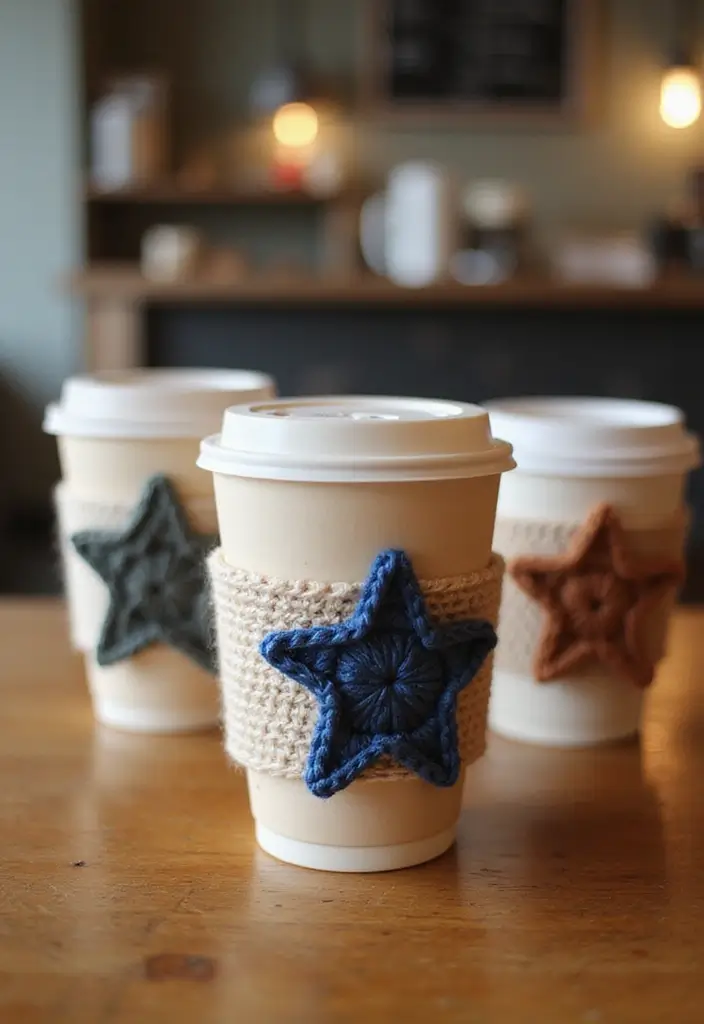 26 Charming Ideas on How to Crochet a Star Step-by-Step - 23. Crochet Star Cup Sleeves