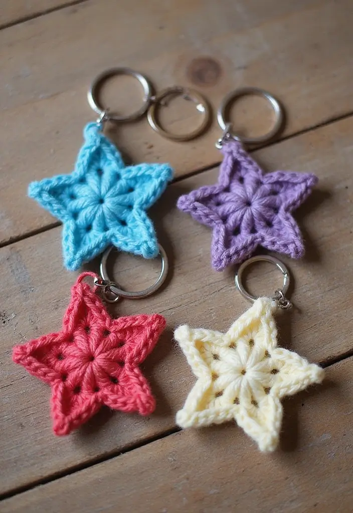 26 Charming Ideas on How to Crochet a Star Step-by-Step - 5. Mini Star Keychains