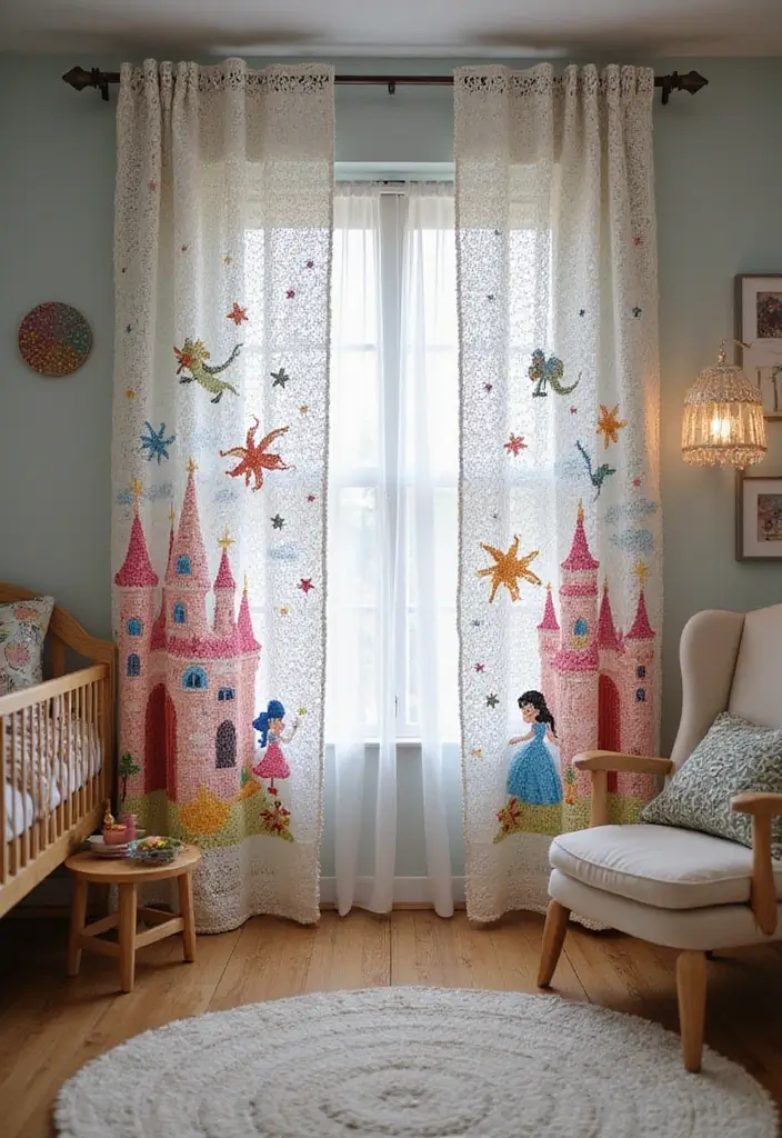 26 Cortinas Tejidas a Crochet Ganchillo para Decorar tu Hogar - 11. Cortinas con Motivos de Cuentos de Hadas