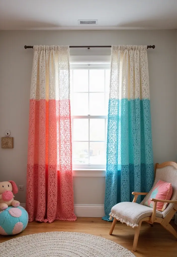26 Cortinas Tejidas a Crochet Ganchillo para Decorar tu Hogar - 12. Cortinas de Ganchillo con Efecto Ombre