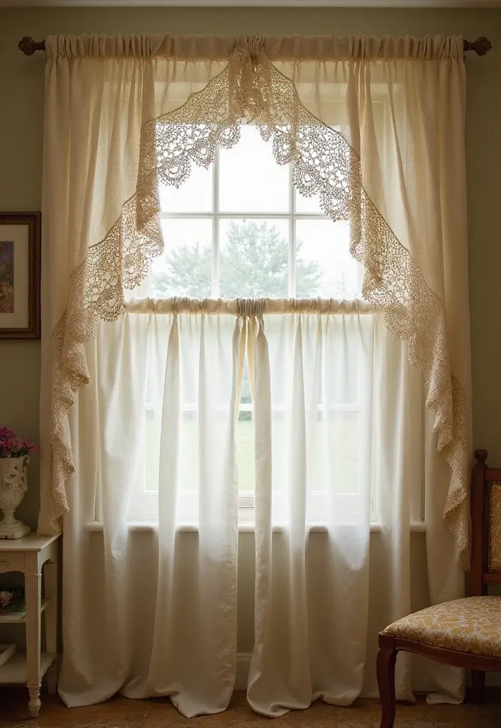 26 Cortinas Tejidas a Crochet Ganchillo para Decorar tu Hogar - 16. Cortinas de Ganchillo con Efecto de Encaje