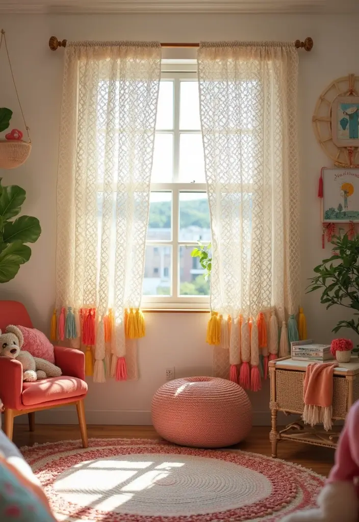 26 Cortinas Tejidas a Crochet Ganchillo para Decorar tu Hogar - 6. Cortinas con Flecos