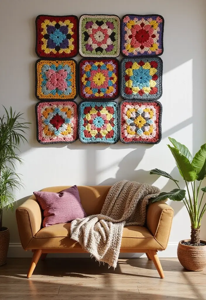 26 Creative Tutorials on How to Crochet a Granny Square for Beginners - 10. Granny Square Wall Art