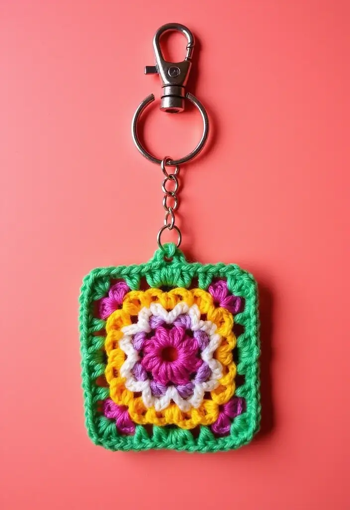26 Creative Tutorials on How to Crochet a Granny Square for Beginners - 12. Granny Square Keychain