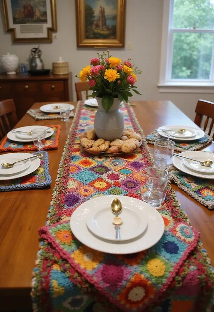 26 Creative Tutorials on How to Crochet a Granny Square for Beginners - 15. Granny Square Table Runner