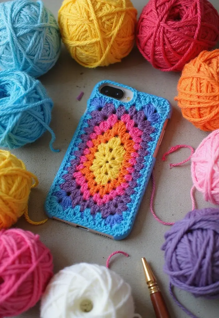 26 Creative Tutorials on How to Crochet a Granny Square for Beginners - 19. Granny Square Phone Case