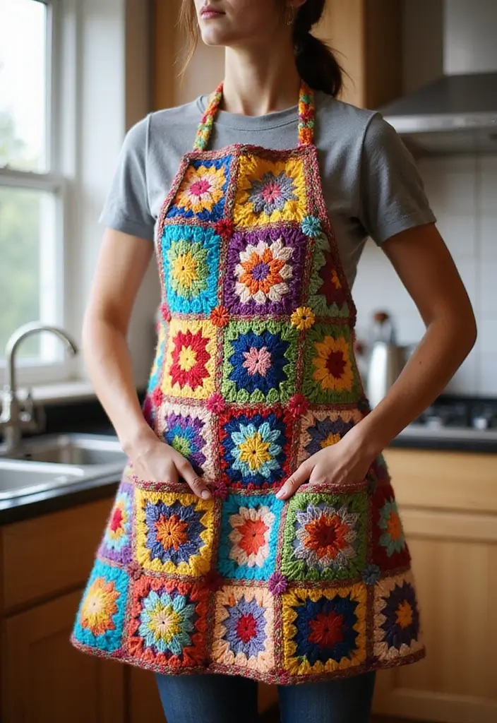 26 Creative Tutorials on How to Crochet a Granny Square for Beginners - 24. Granny Square Apron