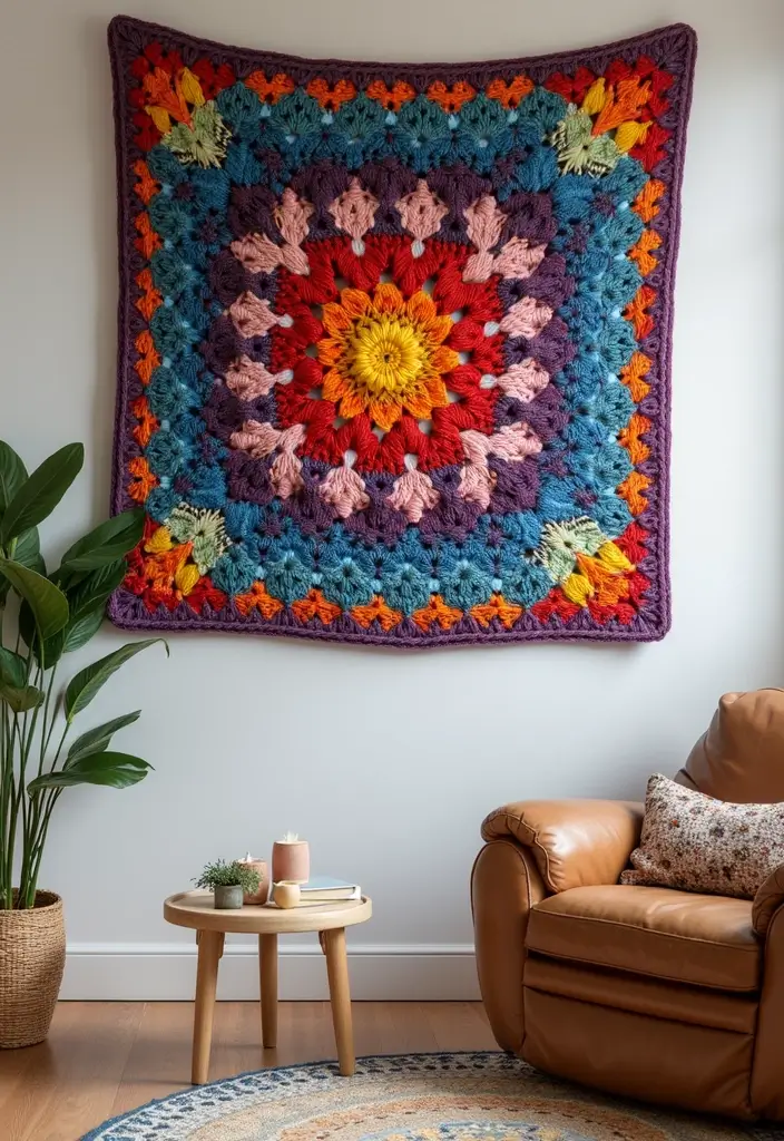 26 Creative Tutorials on How to Crochet a Granny Square for Beginners - 25. Granny Square Wall Hanging