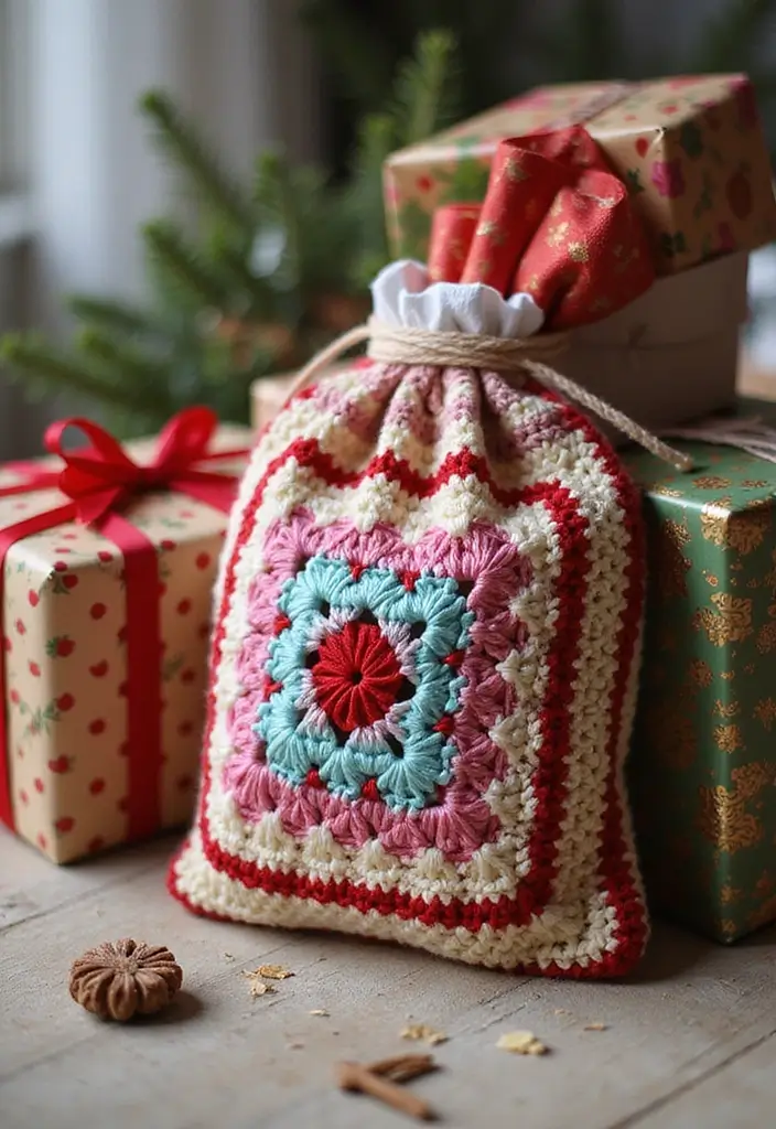 26 Creative Tutorials on How to Crochet a Granny Square for Beginners - 26. Granny Square Gift Bag
